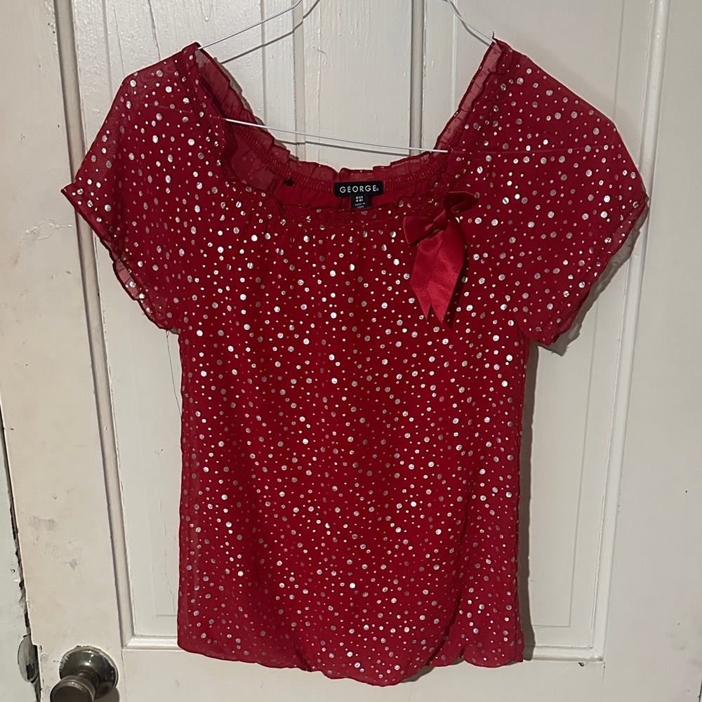 George Women's Red Blouse with Silver Dots